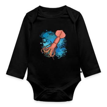 Calmar Calmar géant sur des éclaboussures colorées de couleur - Body Bébé bio manches longues - noir - Devant