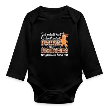 I work hard to make my horse for riders - Organic Longsleeve Baby Bodysuit - black - Front