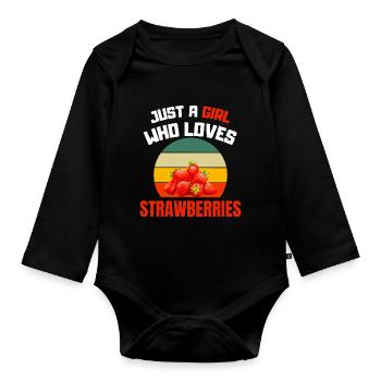 Fruit Summer Fruit Girl Gift Retro Strawberry - Organic Longsleeve Baby Bodysuit - black - Front
