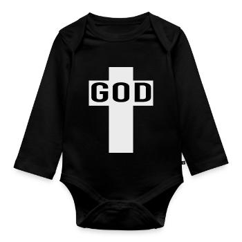 GOD croix blanche - Body Bébé bio manches longues - noir - Devant