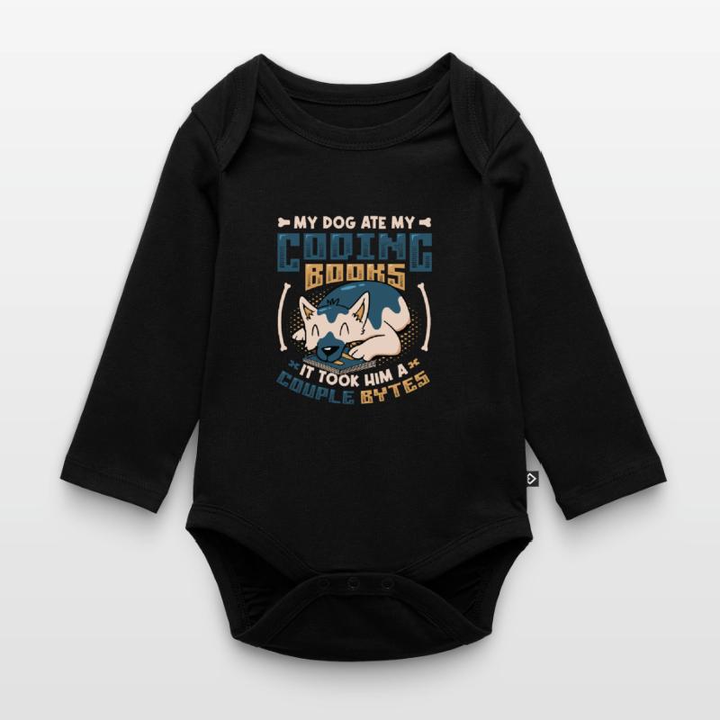 Dog Bytes Code Computer Joke Programming Organic Longsleeve Baby Bodysuit