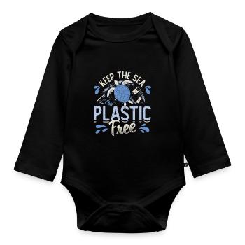 Gardez la mer sans plastique Sauver l’océan - Body Bébé bio manches longues - noir - Devant