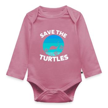 Rétro Créature Marine Océan Animal Sauvez les Tortues - Body Bébé bio manches longues - mauve - Devant