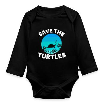 Retro Meerestier Ozean Tier Rette die Schildkröten - Baby Bio-Langarm-Body - Schwarz - Vorne