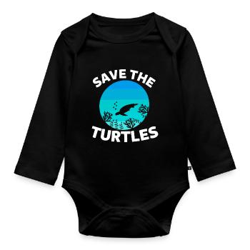 Ocean Animal Lovers Cadeau Tortue Rétro - Body Bébé bio manches longues - noir - Devant