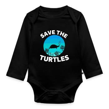 Save the Turtles Retro Sea Turtle - Organic Longsleeve Baby Bodysuit - black - Front