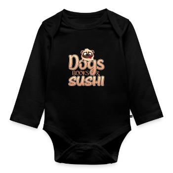 Dog Lover Cadeaux Chiens Livres et Sushis - Body Bébé bio manches longues - noir - Devant