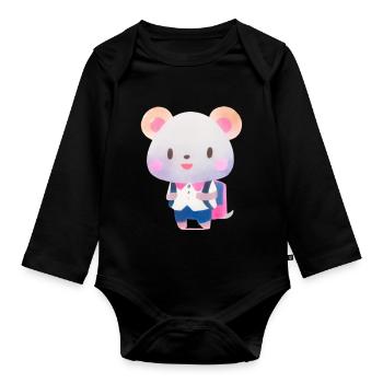 Animal mignon content d'aller à l'école enfant sac - Body Bébé bio manches longues - noir - Devant
