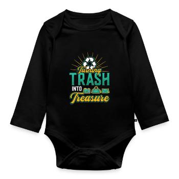 Transformer les ordures en trésor, recycler. - Body Bébé bio manches longues - noir - Devant