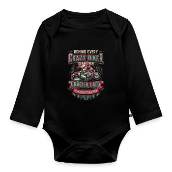 Hinter Jedem Verrückten Biker, Steckt Eine Frau. - Baby Bio-Langarm-Body - Schwarz - Vorne