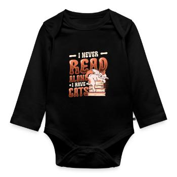 Bookworm reading books, cats. - Organic Longsleeve Baby Bodysuit - black - Front
