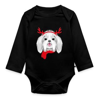 Pretty Shih Tzu wearing Christmas horns - Organic Longsleeve Baby Bodysuit - black - Front