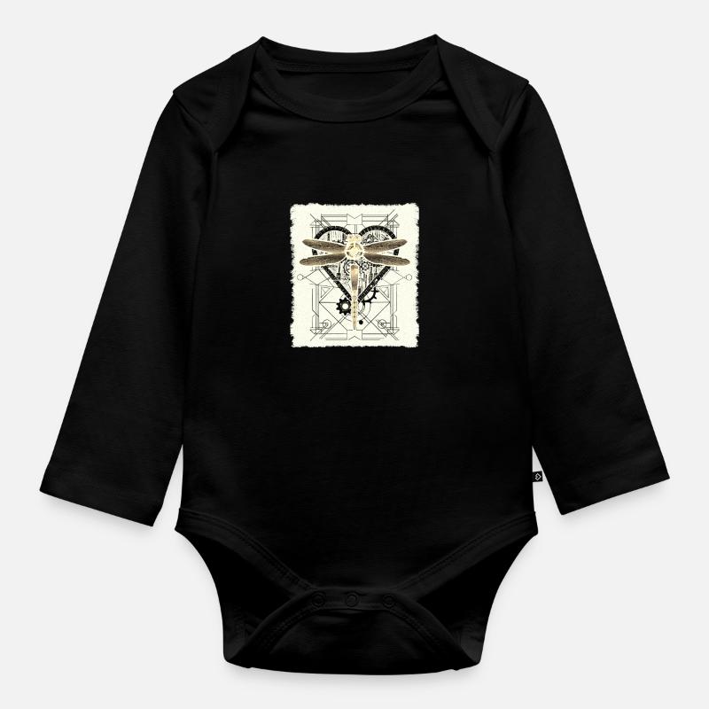 Steampunk Dragonfly Vintage Gears Goth Idée cadeau - Body Bébé bio manches longues - noir