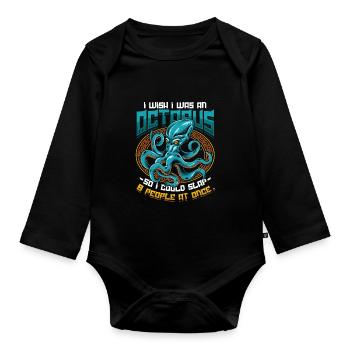 Slap 8 Menschen Auf Einmal Octopi Funny Octopus - Baby Bio-Langarm-Body - Schwarz - Vorne