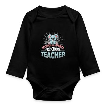 Koala-fied Koala Stolze Vorschullehrerin - Baby Bio-Langarm-Body - Schwarz - Vorne