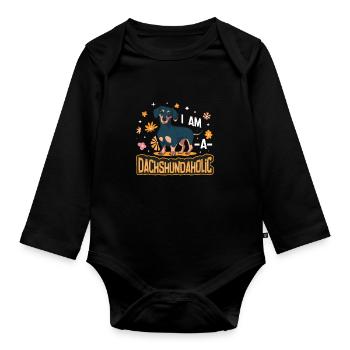 Je suis un teckel accro, teckel. - Body Bébé bio manches longues - noir - Devant