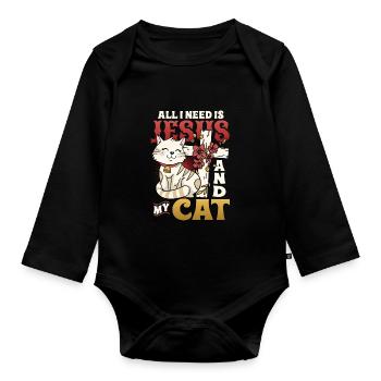 All I need is Jesus and my cat - Organic Longsleeve Baby Bodysuit - black - Front