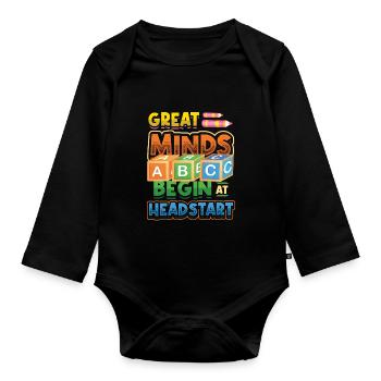 Great minds start with a head start, Abcd Teacher - Organic Longsleeve Baby Bodysuit - black - Front