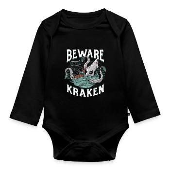 Beware of the Kraken - Organic Longsleeve Baby Bodysuit - black - Front
