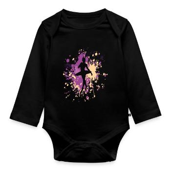 Éclaboussure de couleur de ballerine de danse - Body Bébé bio manches longues - noir - Devant