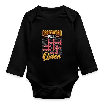 Crossword Puzzle Queen Crossword Puzzle Puzzle - Organic Longsleeve Baby Bodysuit - black - Front