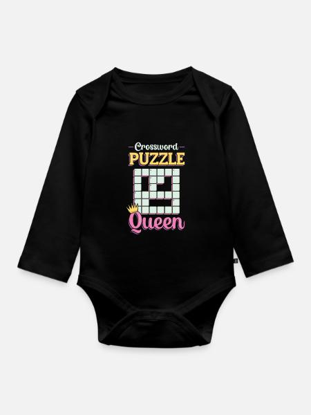 Crossword Queen Crossword Puzzles - Organic Longsleeve Baby Bodysuit - black
