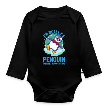 Pingouins Je suis vraiment un pingouin Mignon Pingouin - Body Bébé bio manches longues - noir - Devant