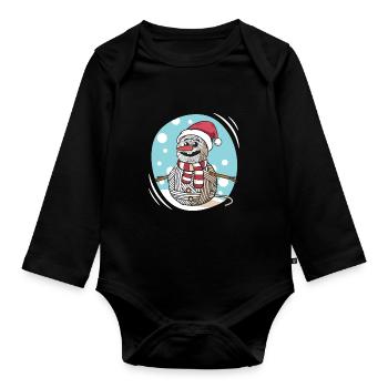 Garn Schneemann Nähen Stricken Häkeln - Baby Bio-Langarm-Body - Schwarz - Vorne