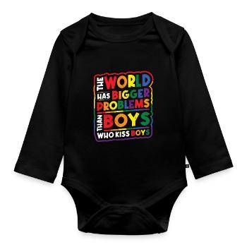 Des problèmes plus importants que les gars qui embrassent des garçons - Body Bébé bio manches longues - noir - Devant