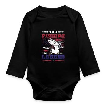 The Fishing Legend, Angler, American Flag - Organic Longsleeve Baby Bodysuit - black - Front
