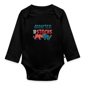Addicted to Stocks, Bull Bear Stock Market - Organic Longsleeve Baby Bodysuit - black - Front