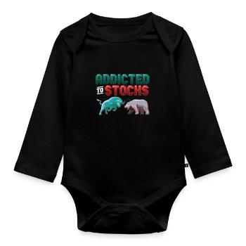 Addicted to Stocks, Bull Bear Stock Market - Organic Longsleeve Baby Bodysuit - black - Front