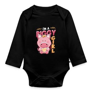 Im A Piggy Girl, Schweineliebhaber - Baby Bio-Langarm-Body - Schwarz - Vorne