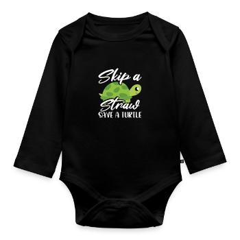 Meeresschutz Geschenk Überspringen Sie einen Strohhalm Save a - Baby Bio-Langarm-Body - Schwarz - Vorne