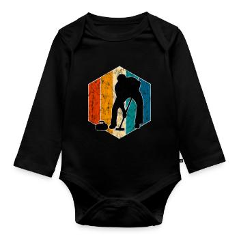 Ice Curling Curler Curling Retro Gift - Organic Longsleeve Baby Bodysuit - black - Front