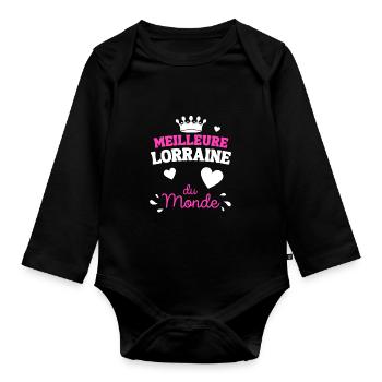 Cadeau Humour Femme Lorraine - Body Bébé bio manches longues - noir - Devant