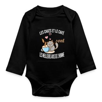 chats et café meilleurs amis de l'homme - Body Bébé bio manches longues - noir - Devant