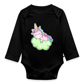 Autocollant de licorne mignon - Body Bébé bio manches longues - noir - Devant