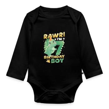 7th Birthday Boy Happy Birthday Dinosaur - Organic Longsleeve Baby Bodysuit - black - Front