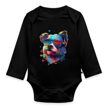 West Highland White Terrier Hipster Dog - Organic Longsleeve Baby Bodysuit - black - Front
