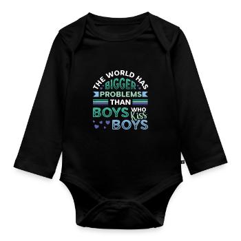 Des problèmes plus importants que les gars qui embrassent des garçons - Body Bébé bio manches longues - noir - Devant
