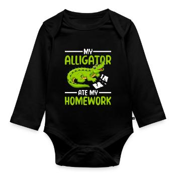 My alligator ate my homework - Baby Bio-Langarm-Body - Schwarz - Vorne