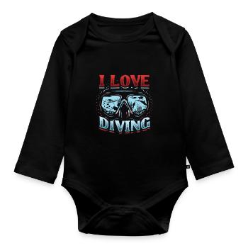 J’adore la plongée, la plongée sous-marine - Body Bébé bio manches longues - noir - Devant