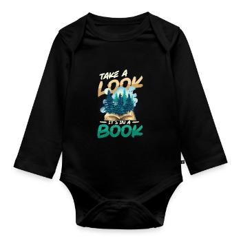 Look what's in a book: Reading Lover - Organic Longsleeve Baby Bodysuit - black - Front