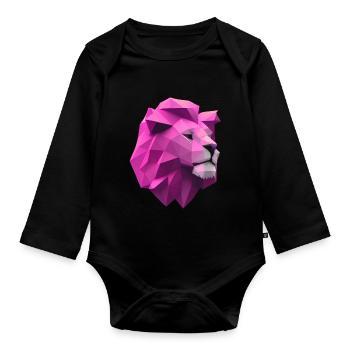 Rose lion Low Poly Art - Body Bébé bio manches longues - noir - Devant