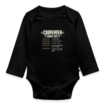 Drôle de charpentier Cadeaux Charpentier Tarif horaire - Body Bébé bio manches longues - noir - Devant