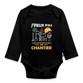 je peux pas j ai chantier 12 - Body Bébé bio manches longues - noir - Devant