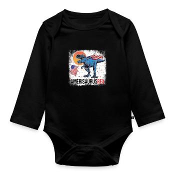 Patriotic Amerisaurus Rex Fun Dinosaur Waving - Organic Longsleeve Baby Bodysuit - black - Front