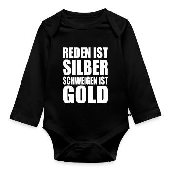 reden ist silber schweigen ist gold - Baby Bio-Langarm-Body - Schwarz - Vorne