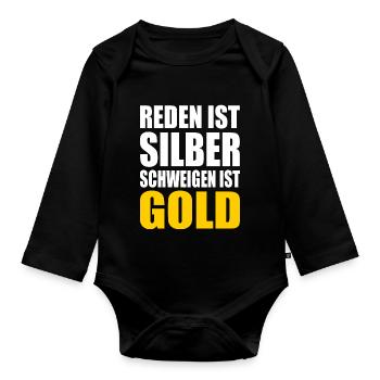 reden ist silber schweigen ist gold - Baby Bio-Langarm-Body - Schwarz - Vorne